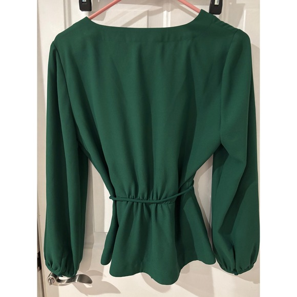 J. Crew Green Long Sleeve Blouse Top Tie Waist Business Casual - Picture 3 of 4